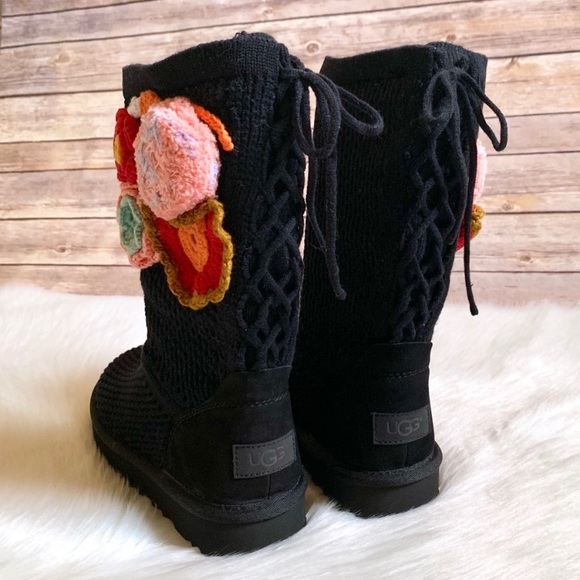 UGG Floral Crochet Pom Pom Knit Boot - Picture 4 of 8